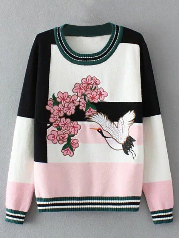 

Floral Bird Embellished Sweater, Pink