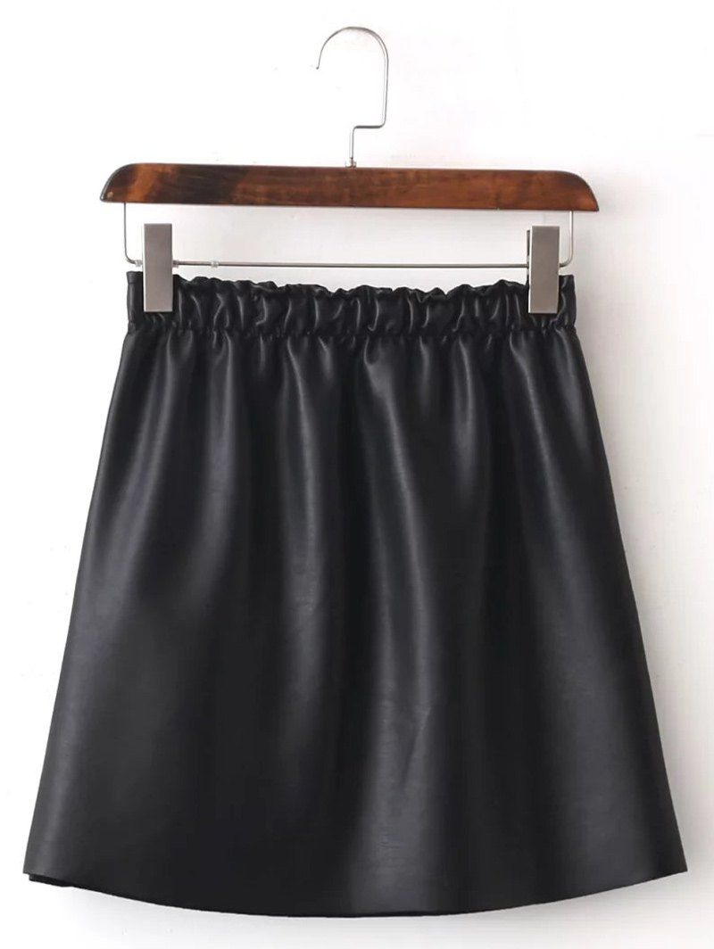 

Faux Leather Fleece Lined A Line Skirt, Black