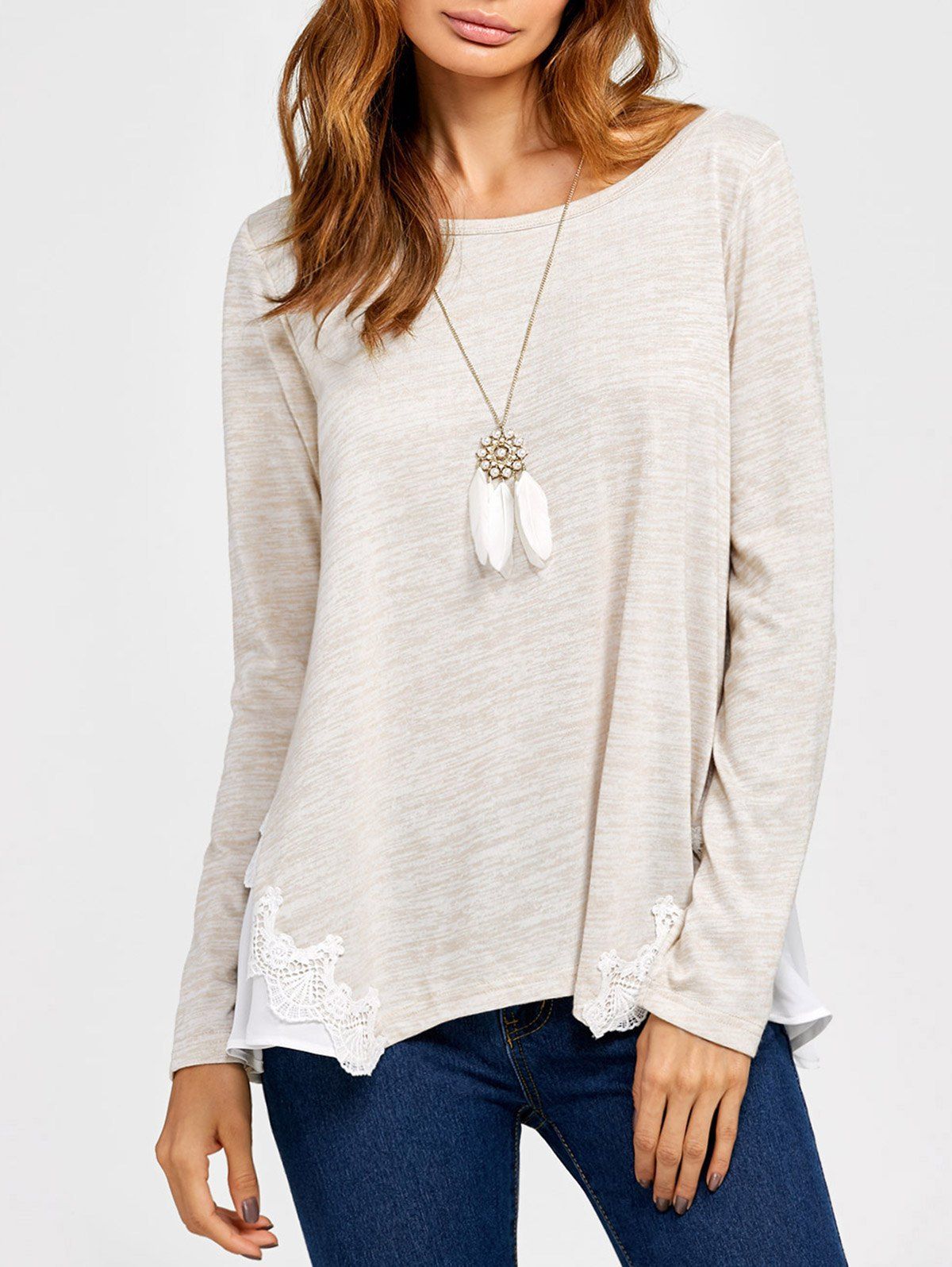 

Lace Trim Heather T-Shirt, Palomino