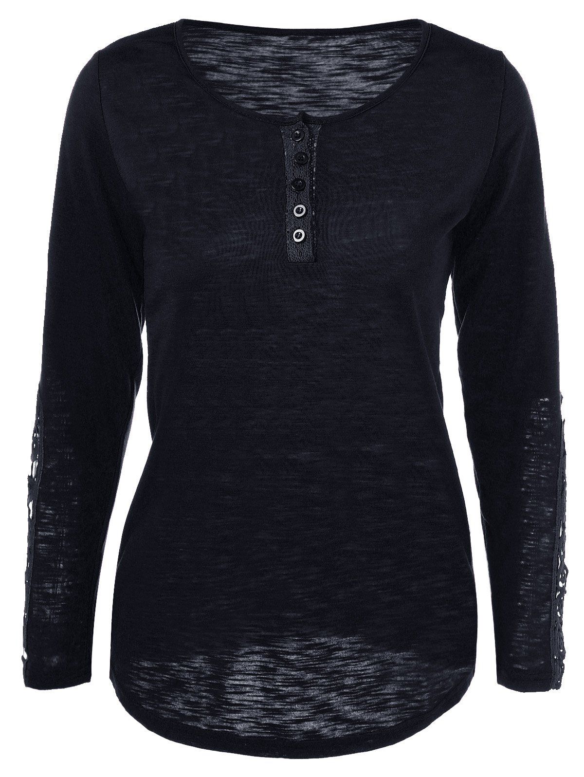 

Lace Insert Slimming Fit T-Shirt, Black