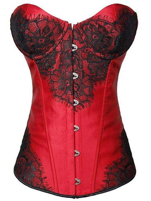 

Lace-Up Lace Panel Corset, Deep red