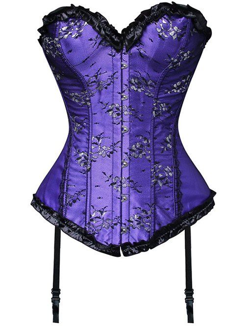 

Ruffled Steel Boned Lace Jacquard Corset, Purple