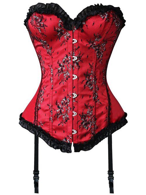 

Ruffled Steel Boned Lace Jacquard Corset, Red