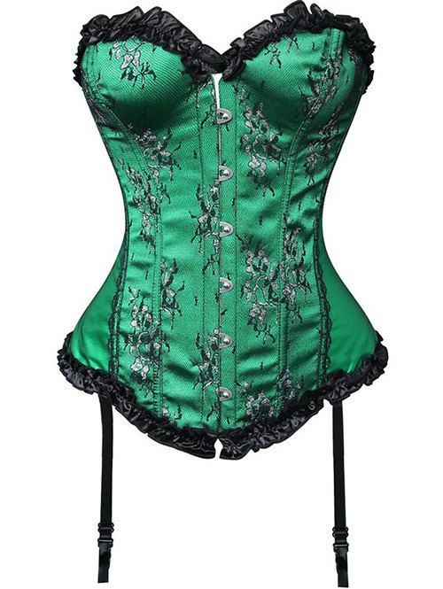 

Ruffled Steel Boned Lace Jacquard Corset, Green