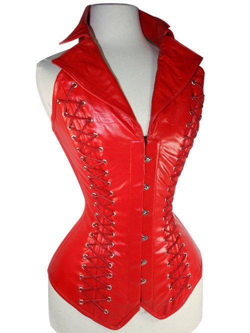 

Lace-Up Leather Corset, Red