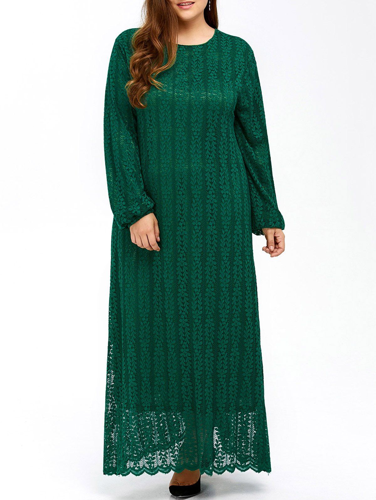 

Plus Size Maxi Long Sleeve Lace Dress, Green