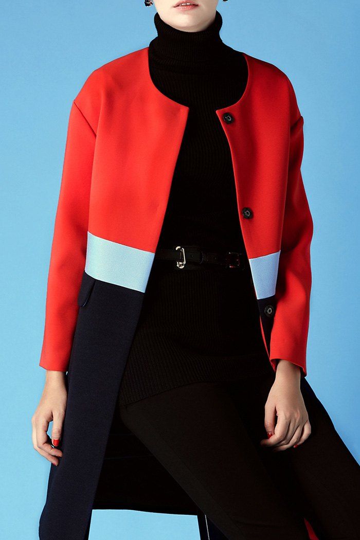 

Color Block Drop Shoulder Coat, Ice blue