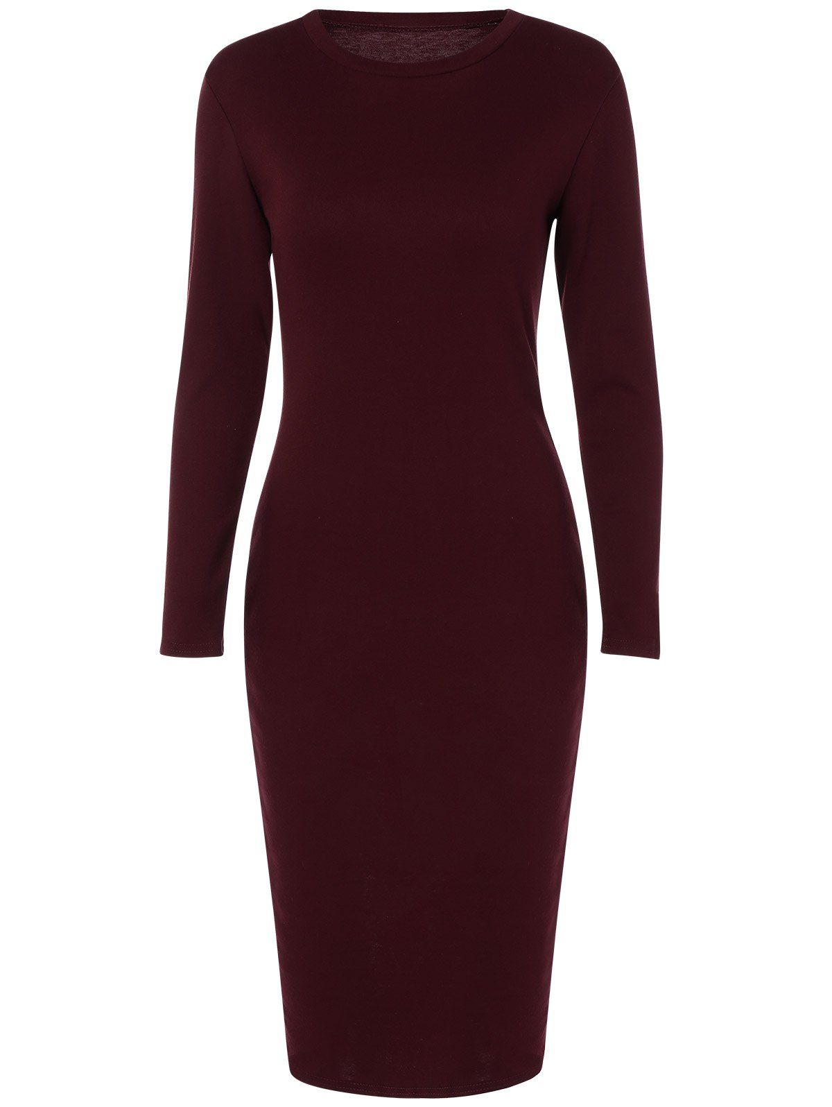 [41% OFF] 2020 Back Slit Tight Fitted Long Sleeve Dress In WINE RED ...