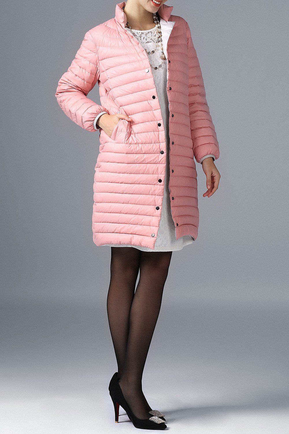 

Convertible Button Up Down Coat, Pink