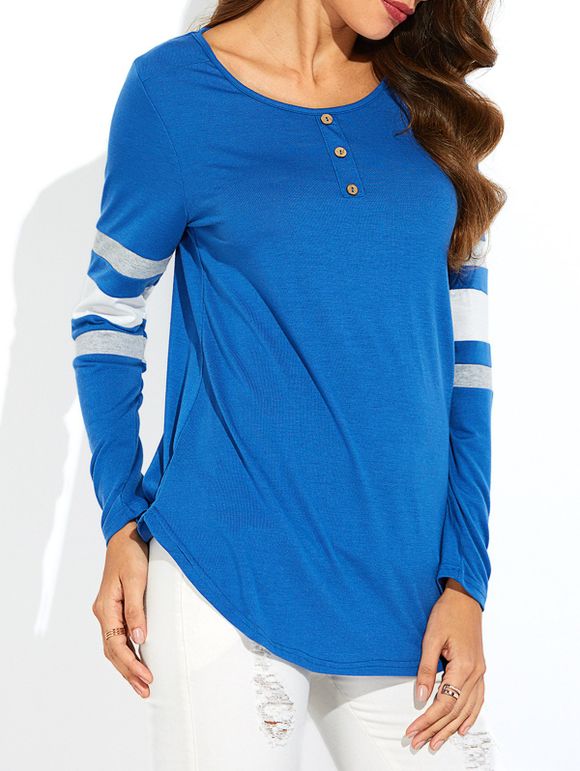 T-shirt rayé asymétrique à manches longues - Bleu M
