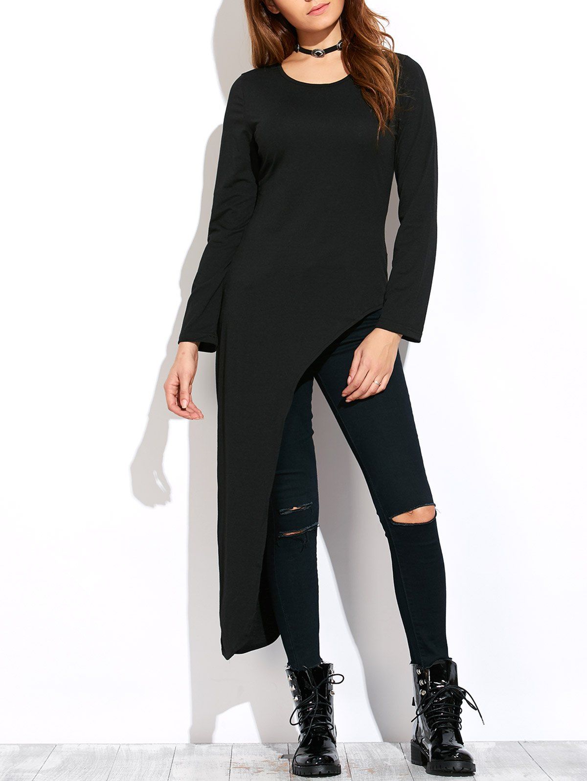 

Irregular Scoop Neck T-Shirt, Black