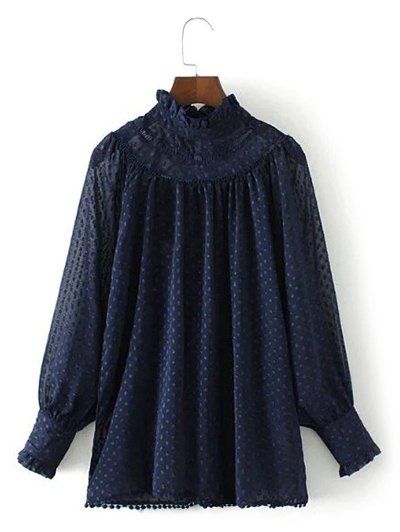 

Lace Spliced Lantern Sleeve Loose Blouse, Purplish blue