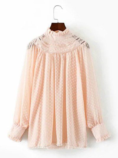 

Lace Spliced Lantern Sleeve Loose Blouse, Pink
