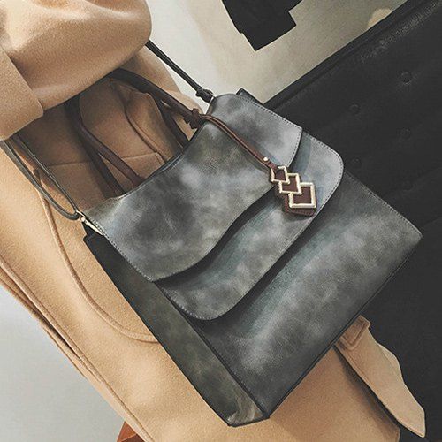 

Snaps Metal PU Leather Tote Bag, Deep gray