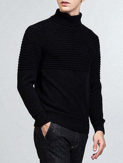 

Ribbed Turtleneck Pullover Sweater, Black