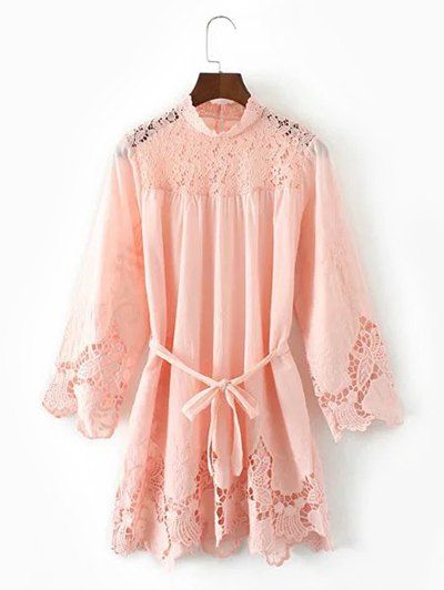 

Lace Hollow Out Mini Dress, Pink