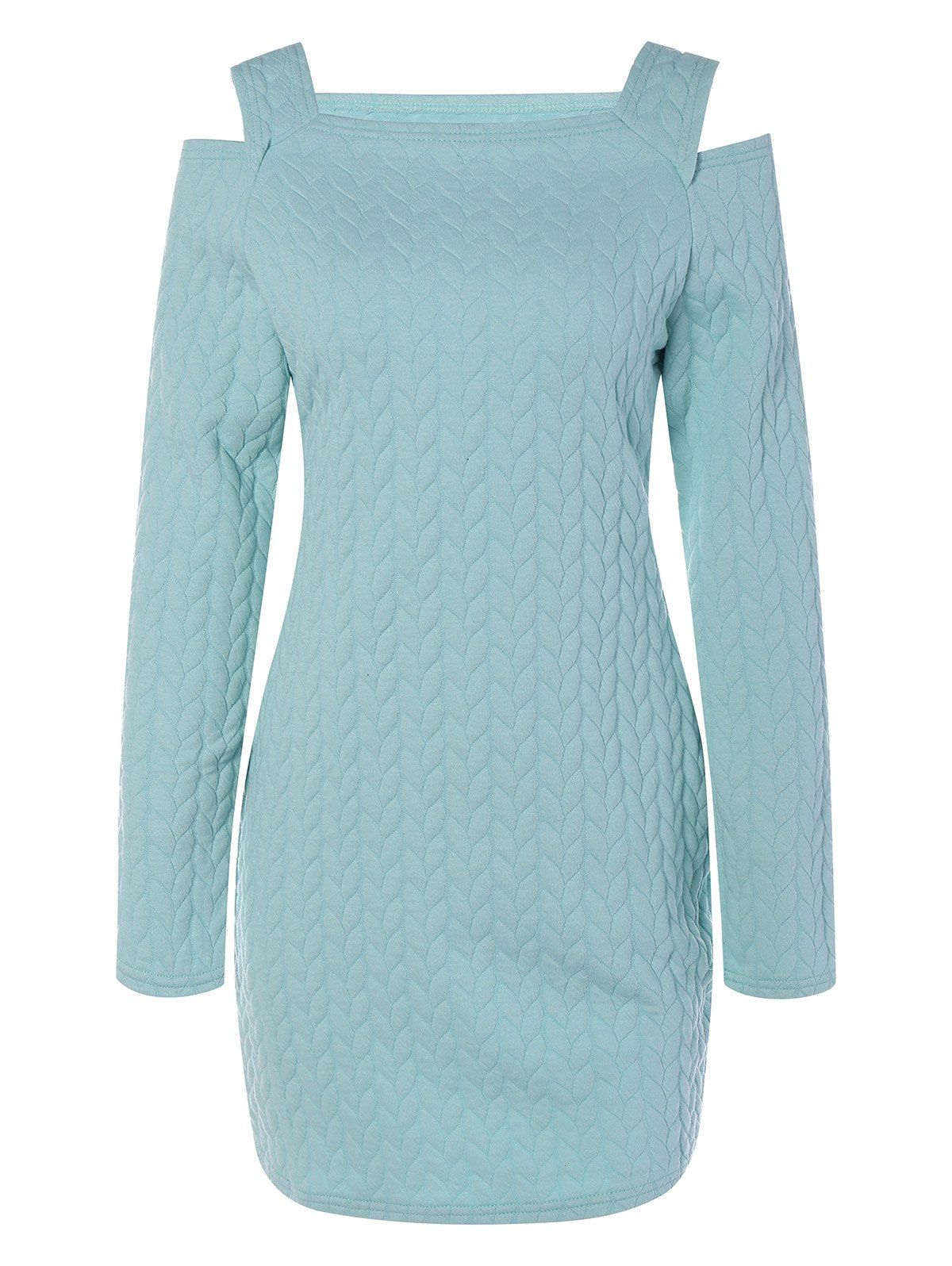 

Long Sleeve Cut Out Shoulder Knurling Fitted Dress, Light green