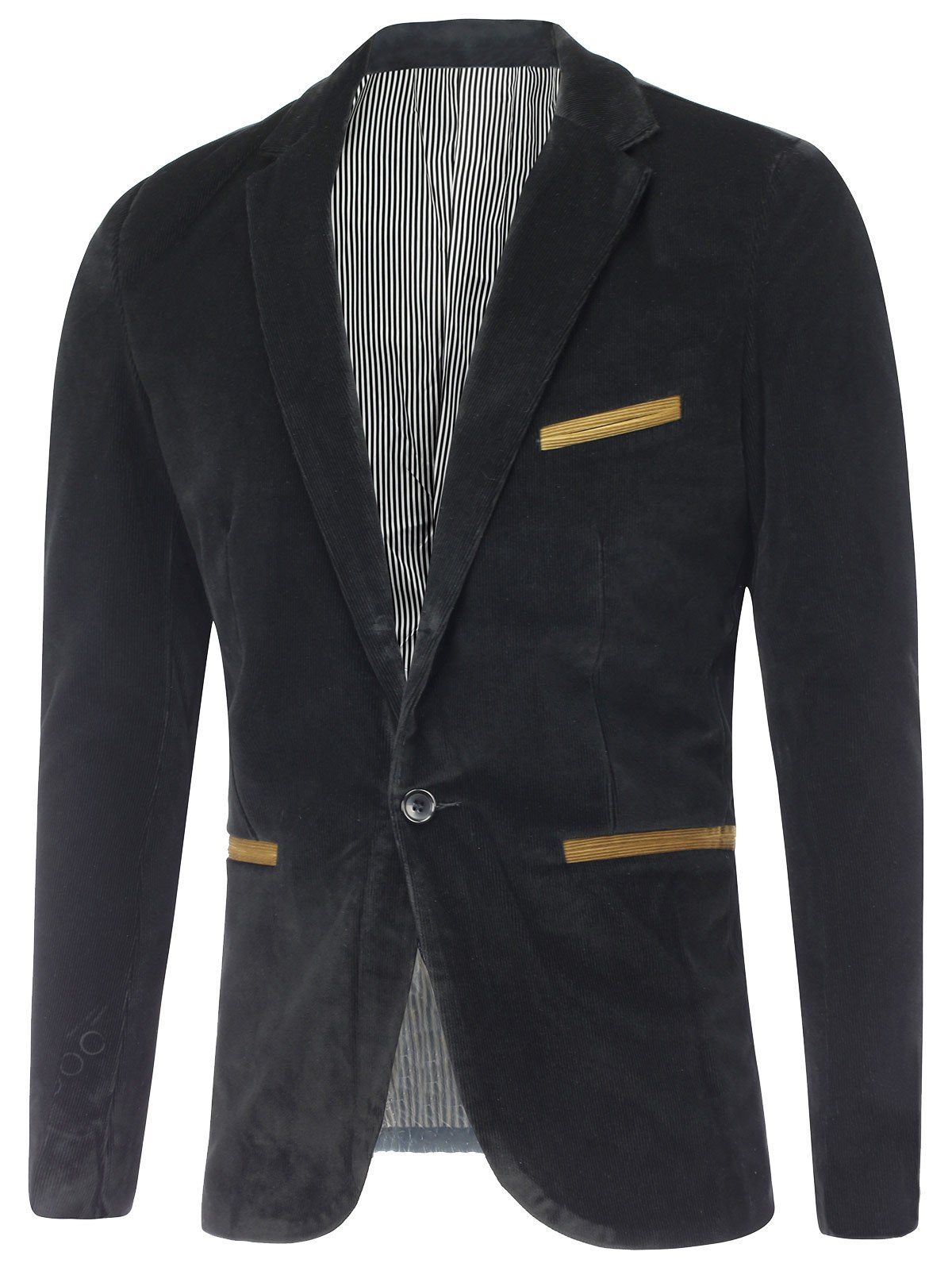 

Notch Lapel Contrast Pocket Corduroy Blazer, Black