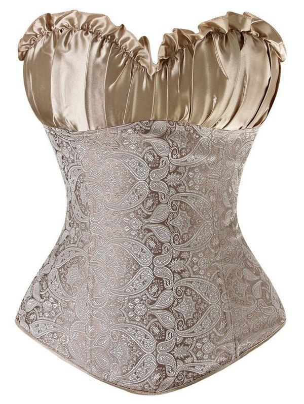 

Ruffled Lace Up Jacquard Panel Corset, Golden