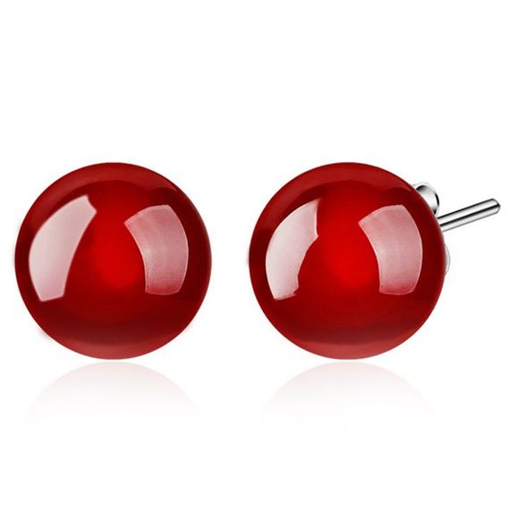 Boucles d'oreilles en boules de pierres artificielles - Rouge 