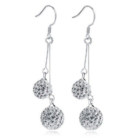 

Rhinestoned Balls Tassel Drop Earrings, Silver
