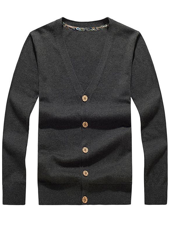 Plat Bouton tricoté col en V Cardigan - gris foncé 2XL