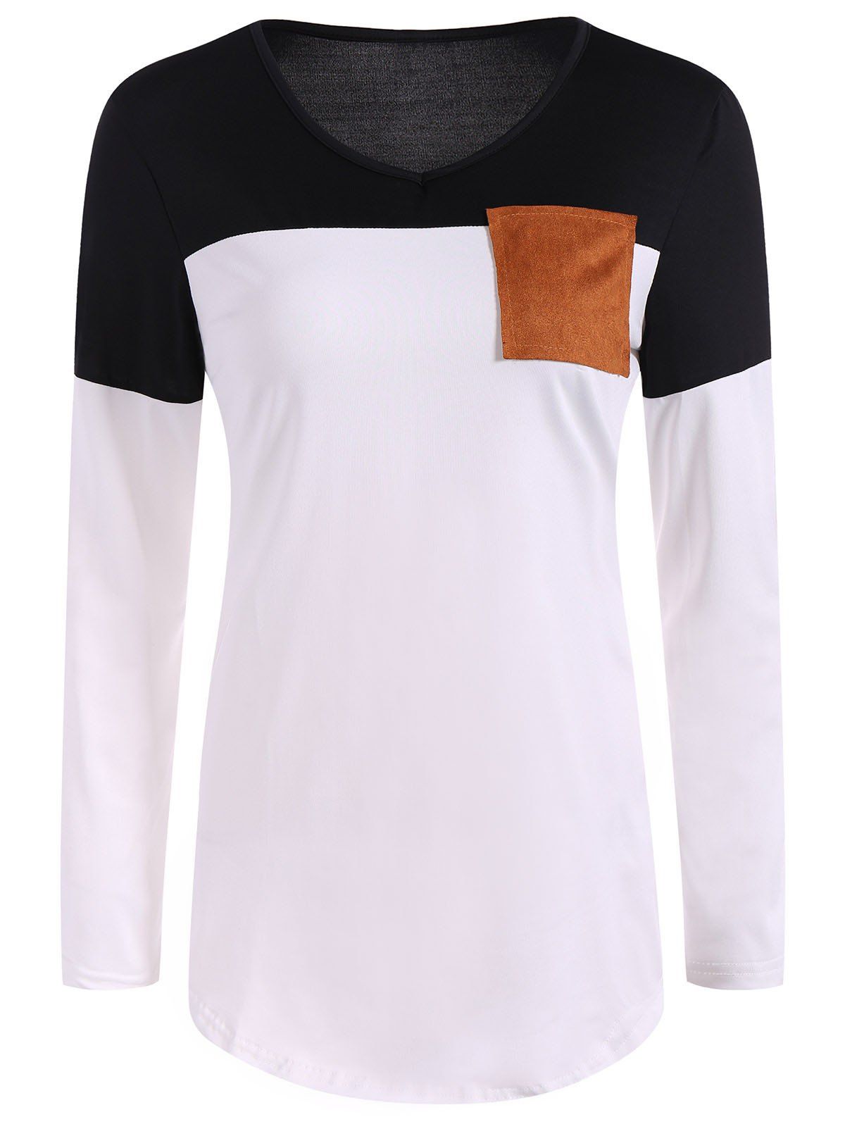 

Color Block Elbow Sleeve T Shirt, Black