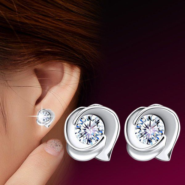 

Fake Crystal Rose Alloy Earrings, Silver