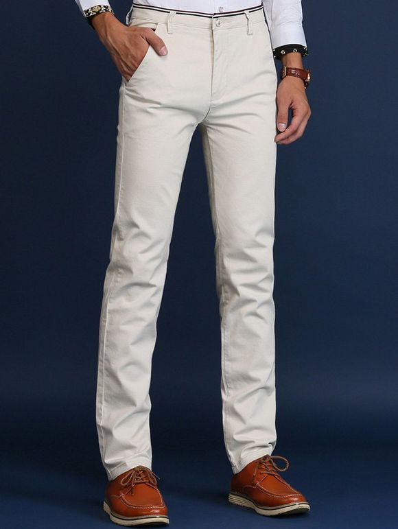 Bouton Pocket Entretenu taille mi Pantalons simple - Blanc Cassé 29