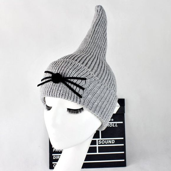 Bonnet barbe de chat tricoté en forme de queue de requin - Gris Clair 