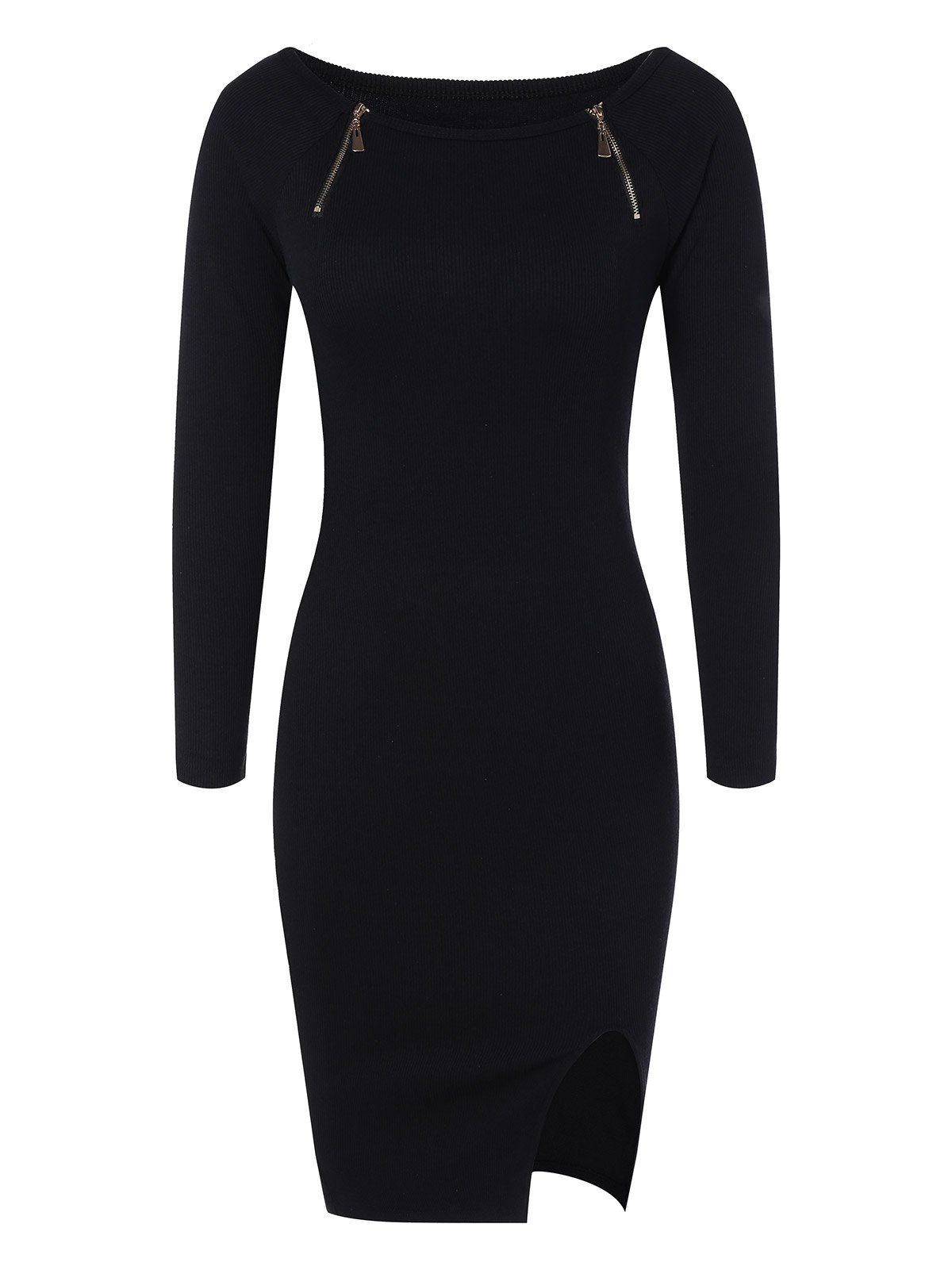 

Zipper Embellished Stretchy Tight Dress, Black