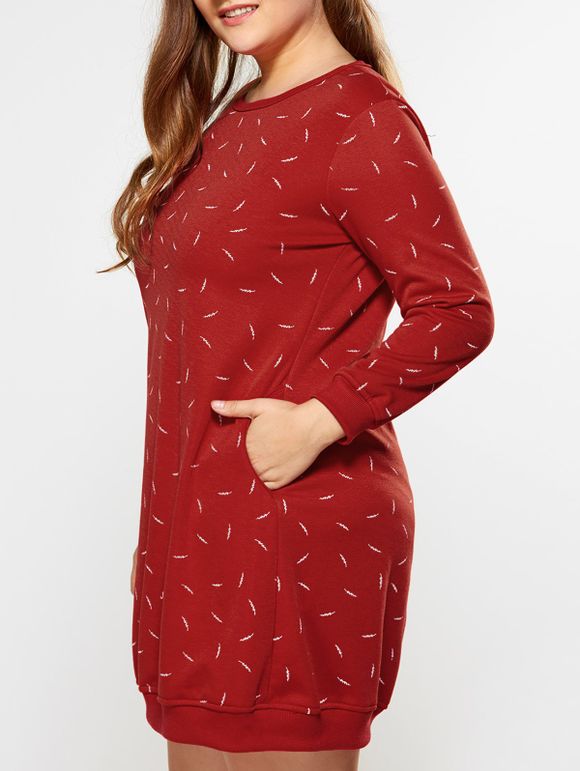 Robe Sweat-shirt Feuilles Grande Taille - Rouge 4XL