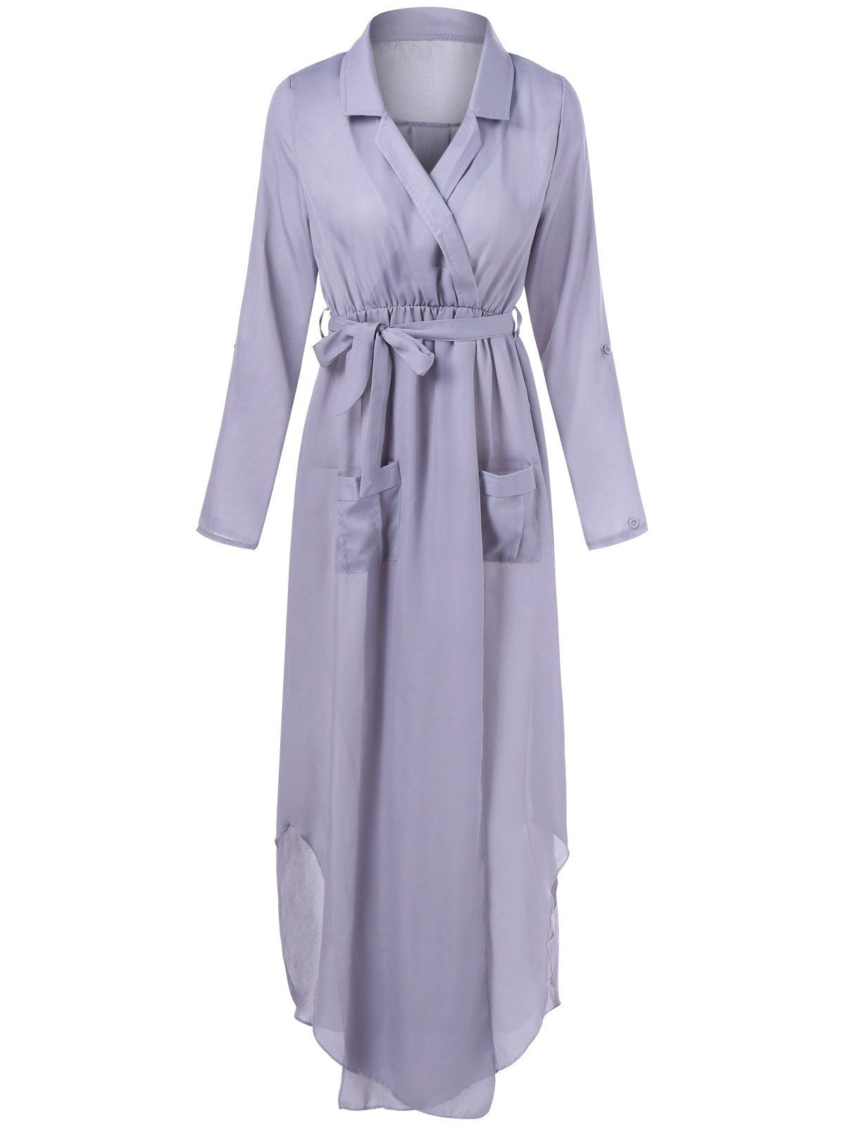 

Belted Maxi Surplice Dress, Gray