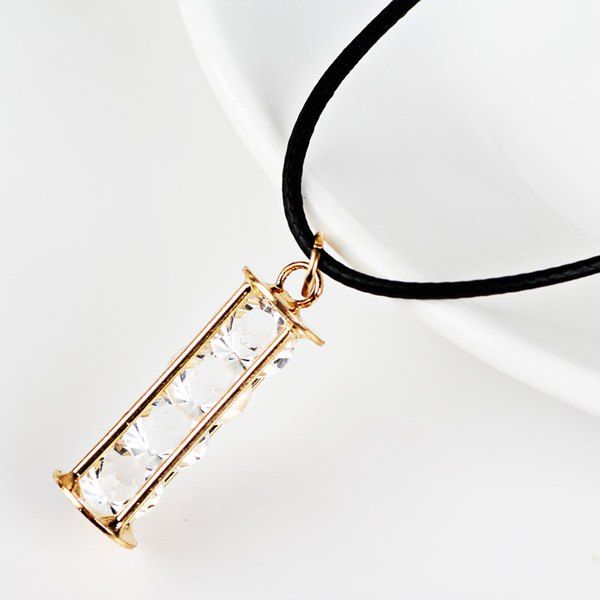 

Faux Leather Rope Rhinestone Geometric Necklace, Golden
