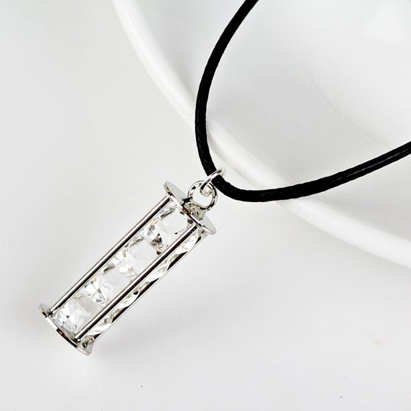 

Faux Leather Rope Rhinestone Geometric Necklace, Silver