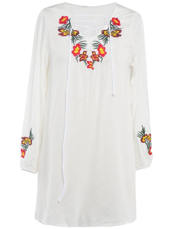 Robe à lacets brodée de fleurs - Blanc XL
