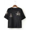 T-shirt court brodé d'étoiles - Noir L