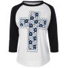 Floral Cross Pateern Raglan manches T-shirt - Blanc S