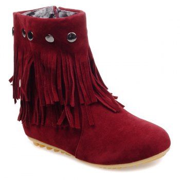 [41% OFF] 2024 Zipper Metal Layer Fringe Ankle Boots In DEEP RED | DressLily