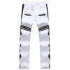 Zipper Pocket Striped Cassé Trou Jeans - Blanc 28
