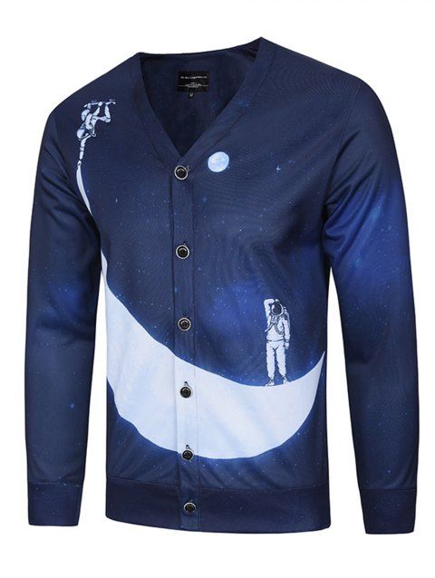 3d moon and spaceman print v neck single breasted jacket