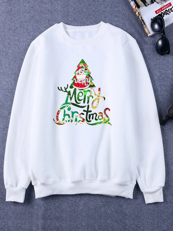 Crew Neck Printed Christmas Sweatshirt - WHITE XL