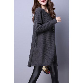 [41% OFF] 2024 Big Pockets Trapeze Knitted Jumper Dress In GRAY | DressLily