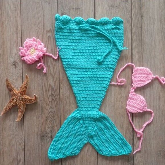Bébé Crochet Mermaid Photographie Prop Costume Set - Vert S