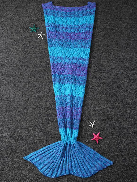 Drap tricoté motif d'écaille de poisson style de queue de sirène - Bleu 