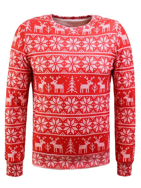 Sweat-shirt Flocage Flocon de Neige de Noël Imprimé à Manches Longues - Rouge 2XL