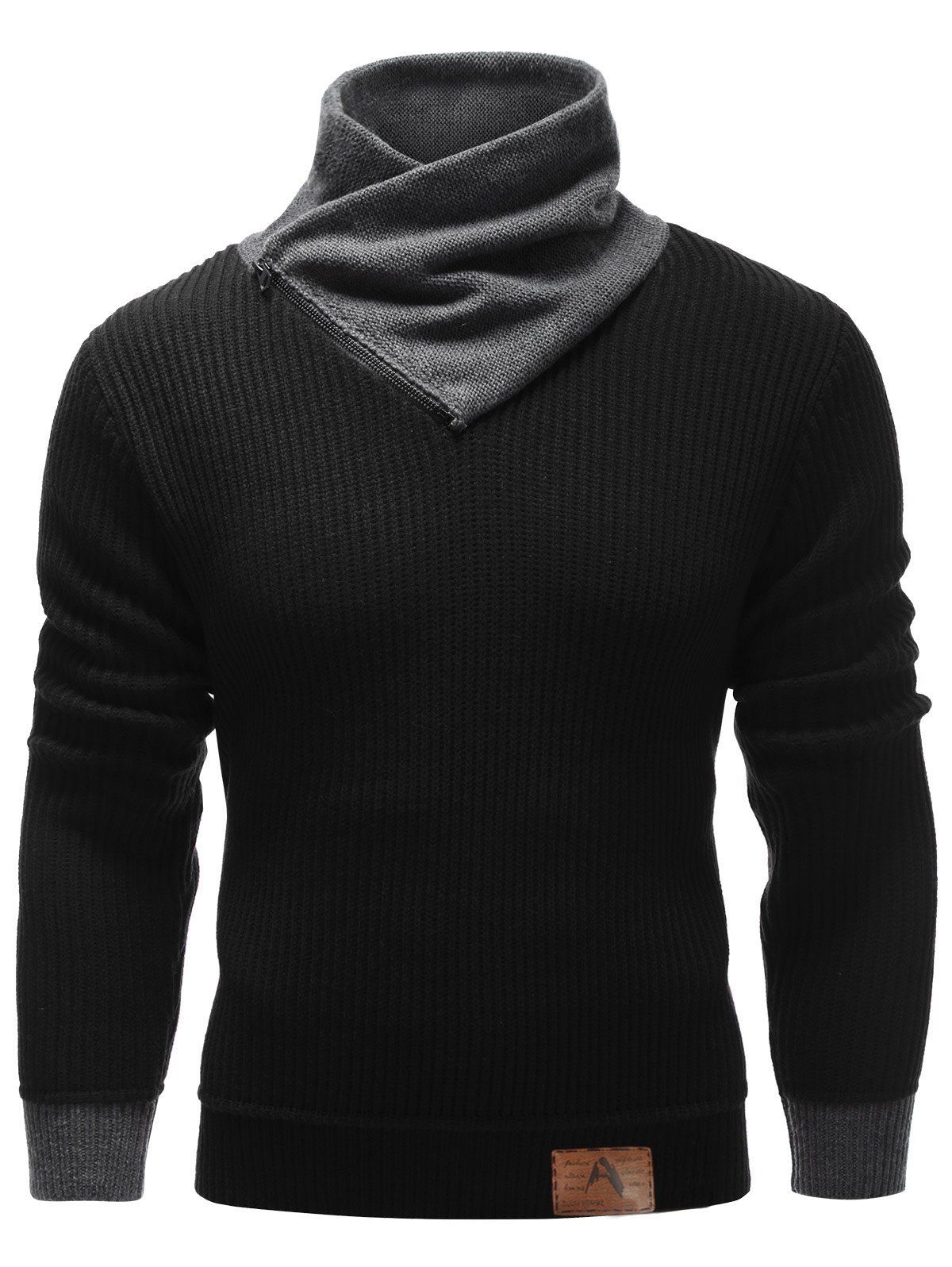 2018 Ribbed Zip Up High Neck Pullover Sweater BLACK XL In ...