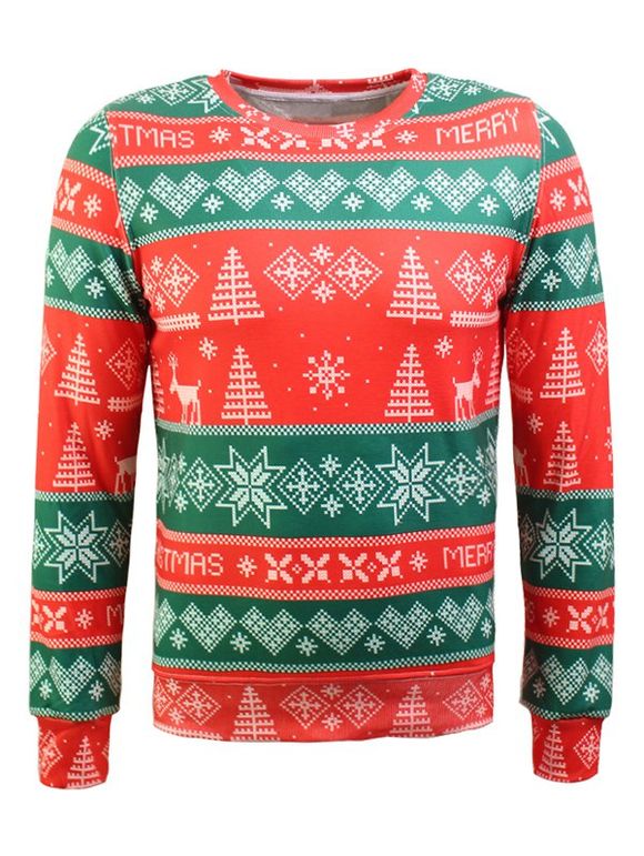 Sweat-shirt Imprimé Arbre de Noël et Flocon de Neige à Manches Longues - Rouge et Vert M