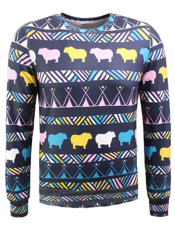 Animal coloré et imprimé géométrique long flocage Sleeve Sweatshirt - multicolore XL