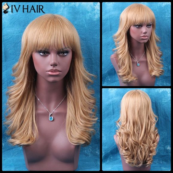 Siv Tail Upwards long Neat Bang Shaggy Wavy perruque de cheveux humains - Blonde 